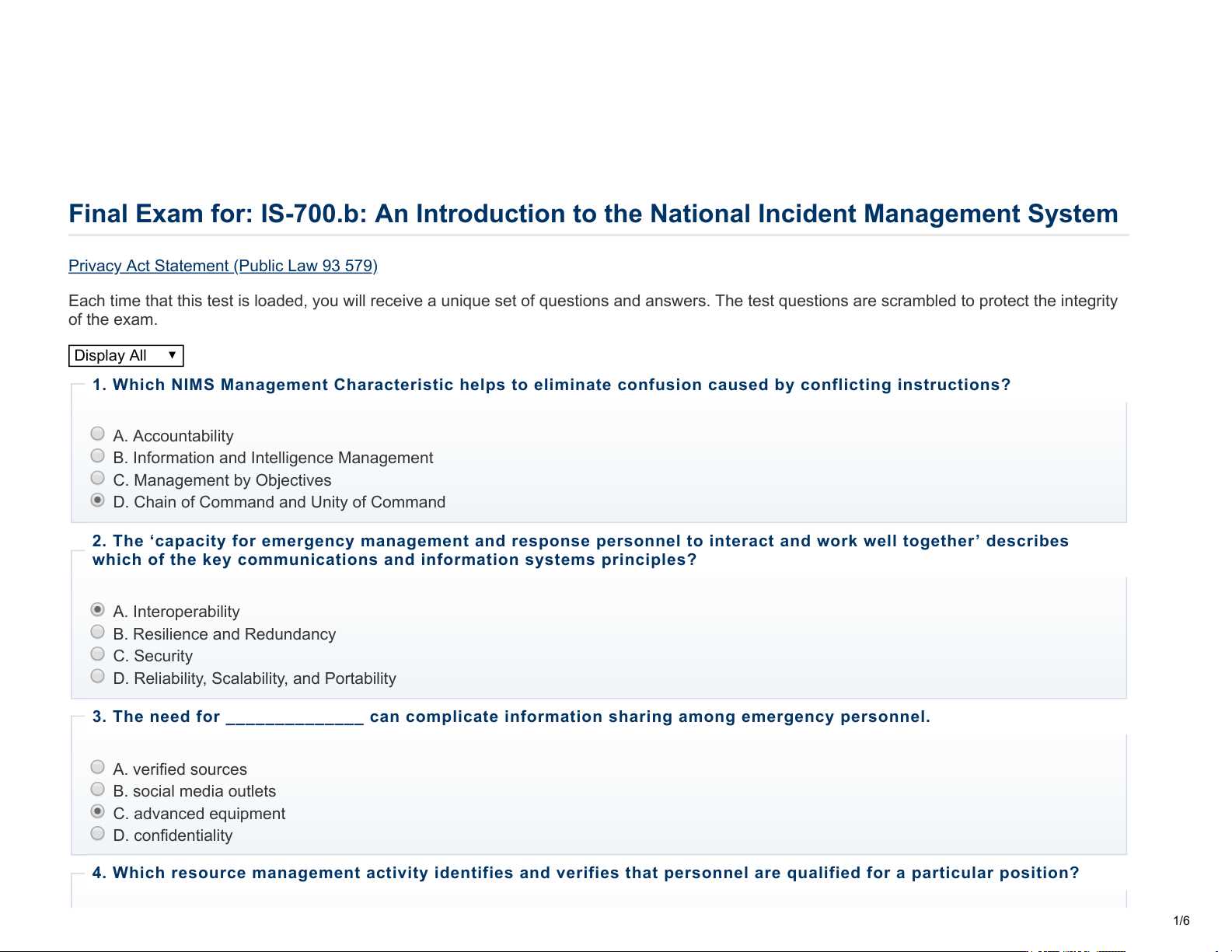 nims 700 final exam answers