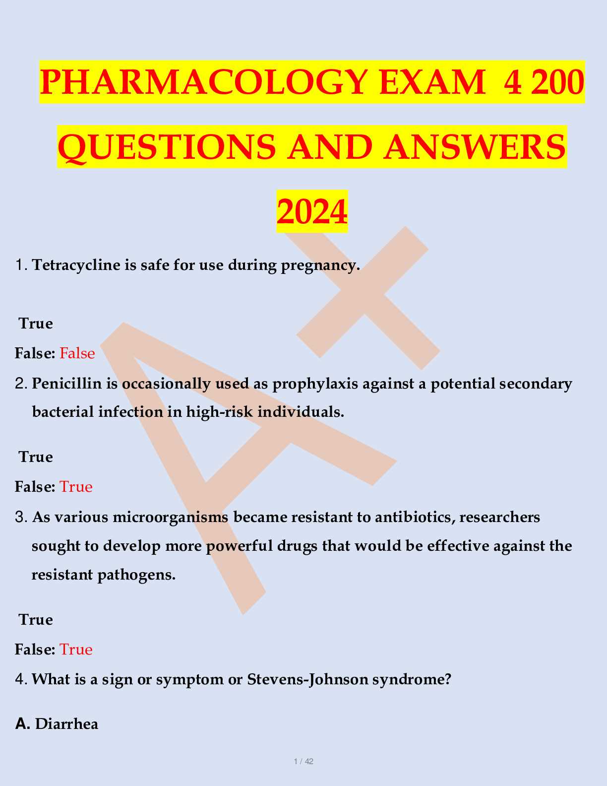 pharmacy exam questions and answers