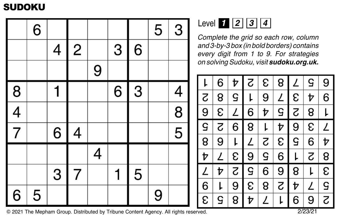 chicago tribune sudoku answer