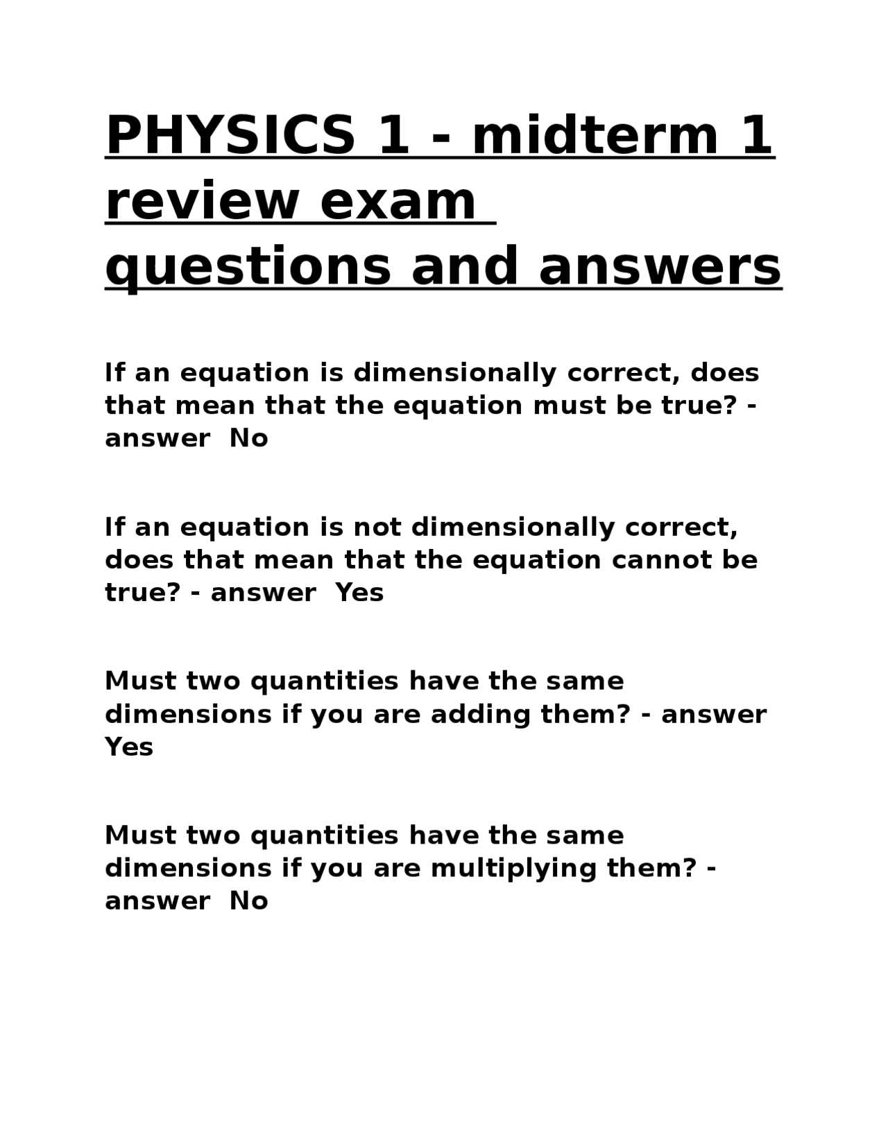 physics 1 midterm exam with answers