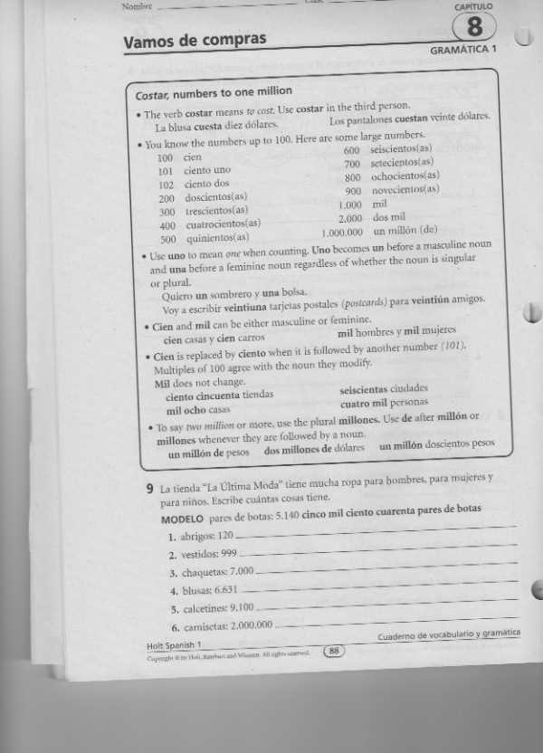 holt spanish 1 workbook answers chapter 8