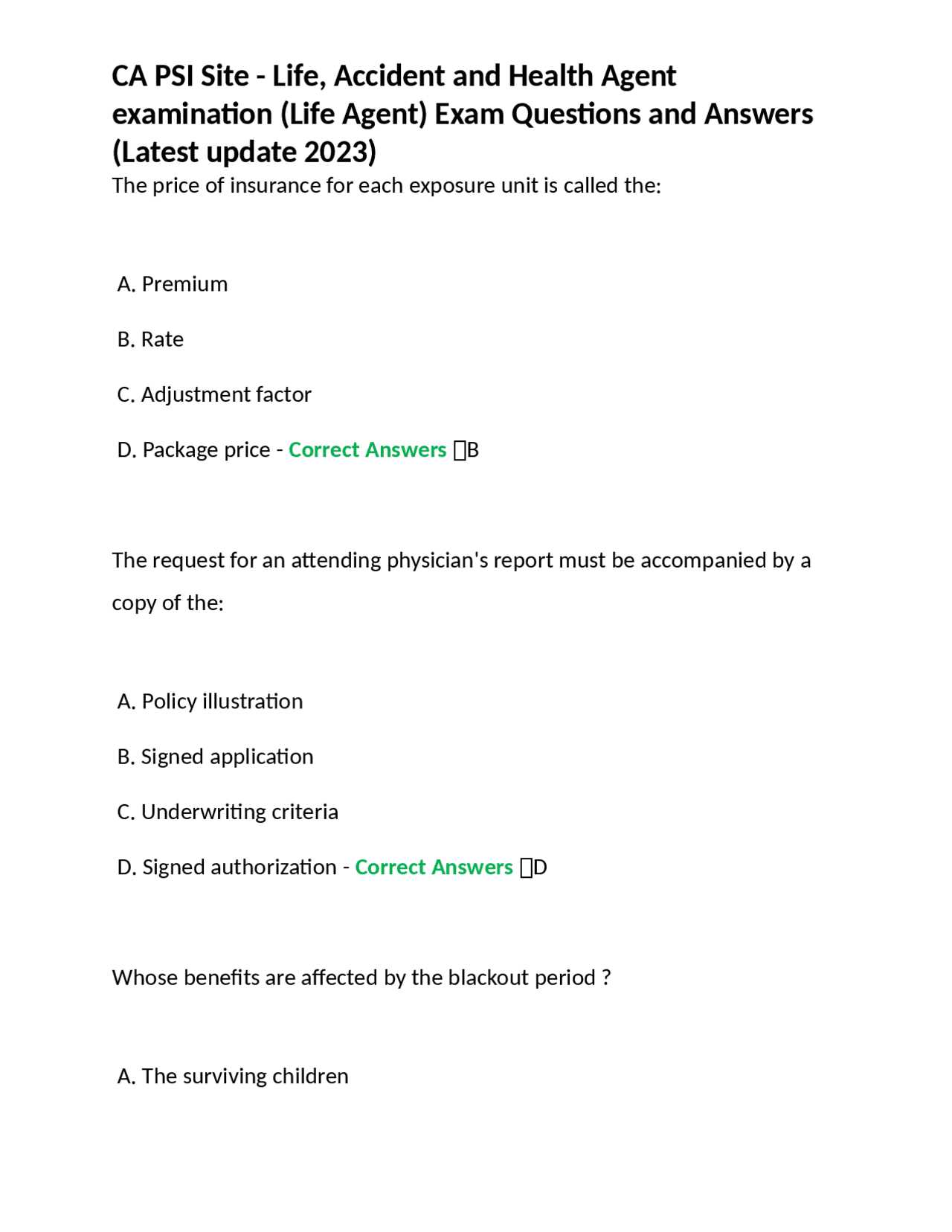 psi life accident and health exam answers