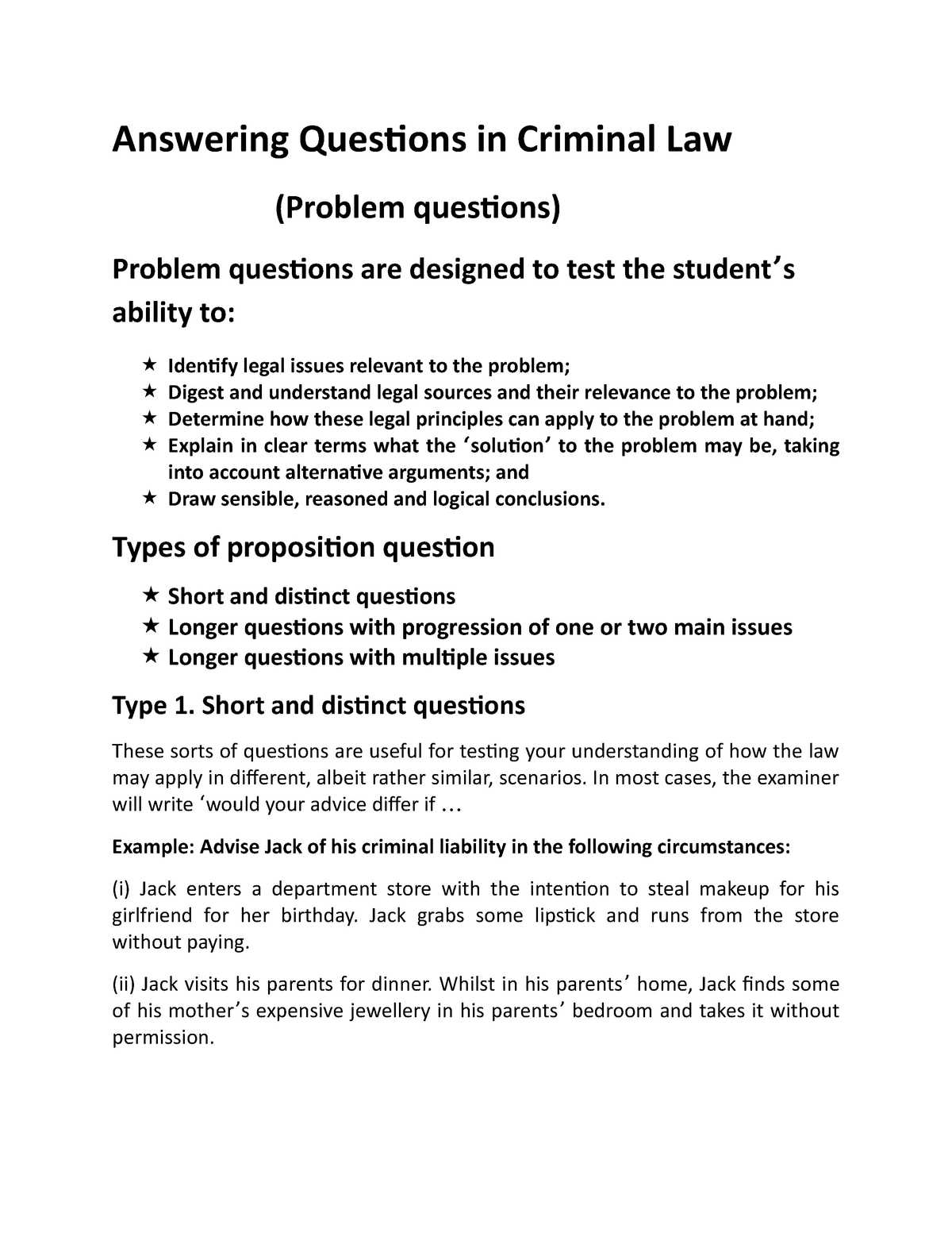 criminal law model answers for exams