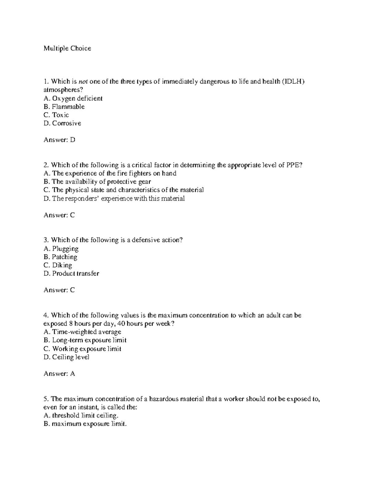 hazmat awareness final exam answers