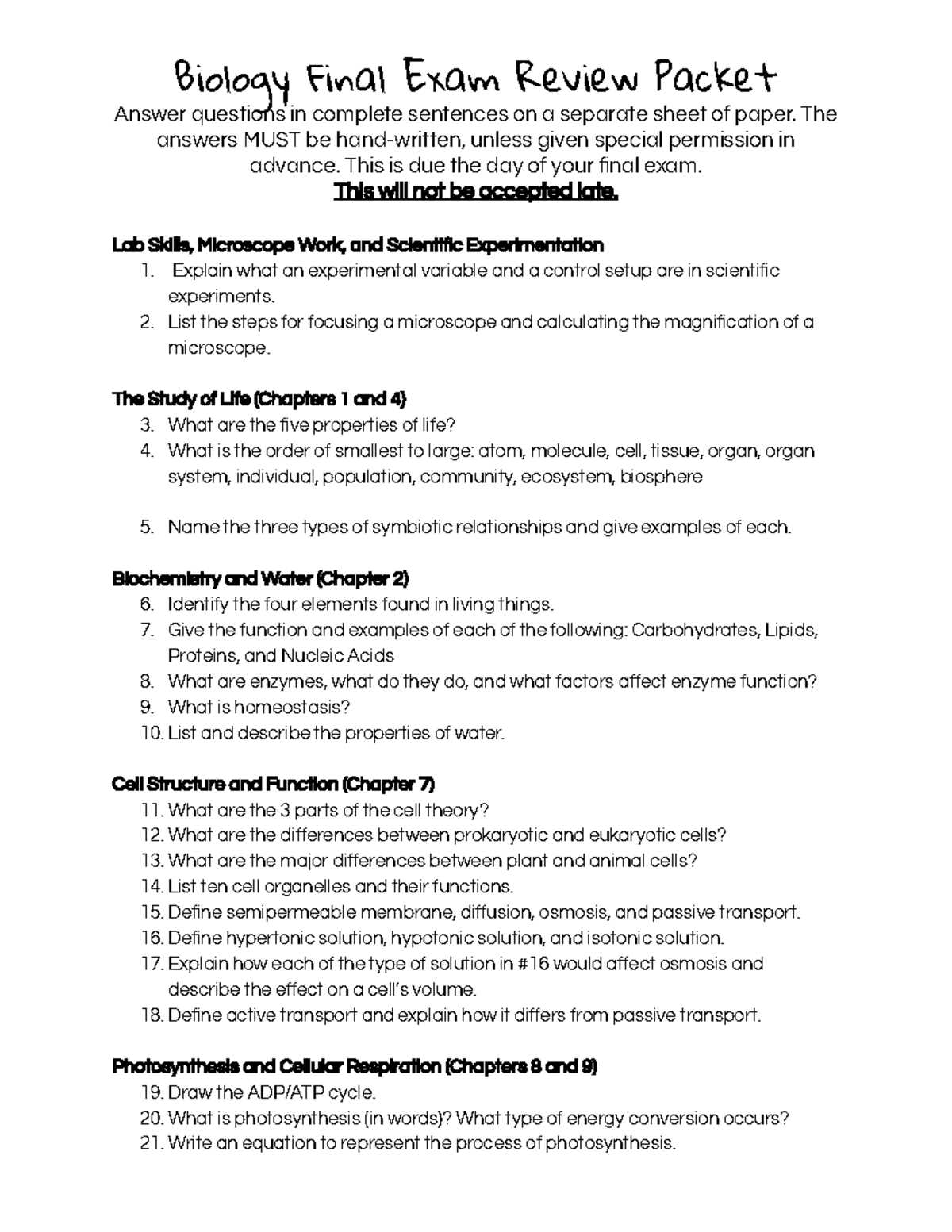 biology 1 final exam answers