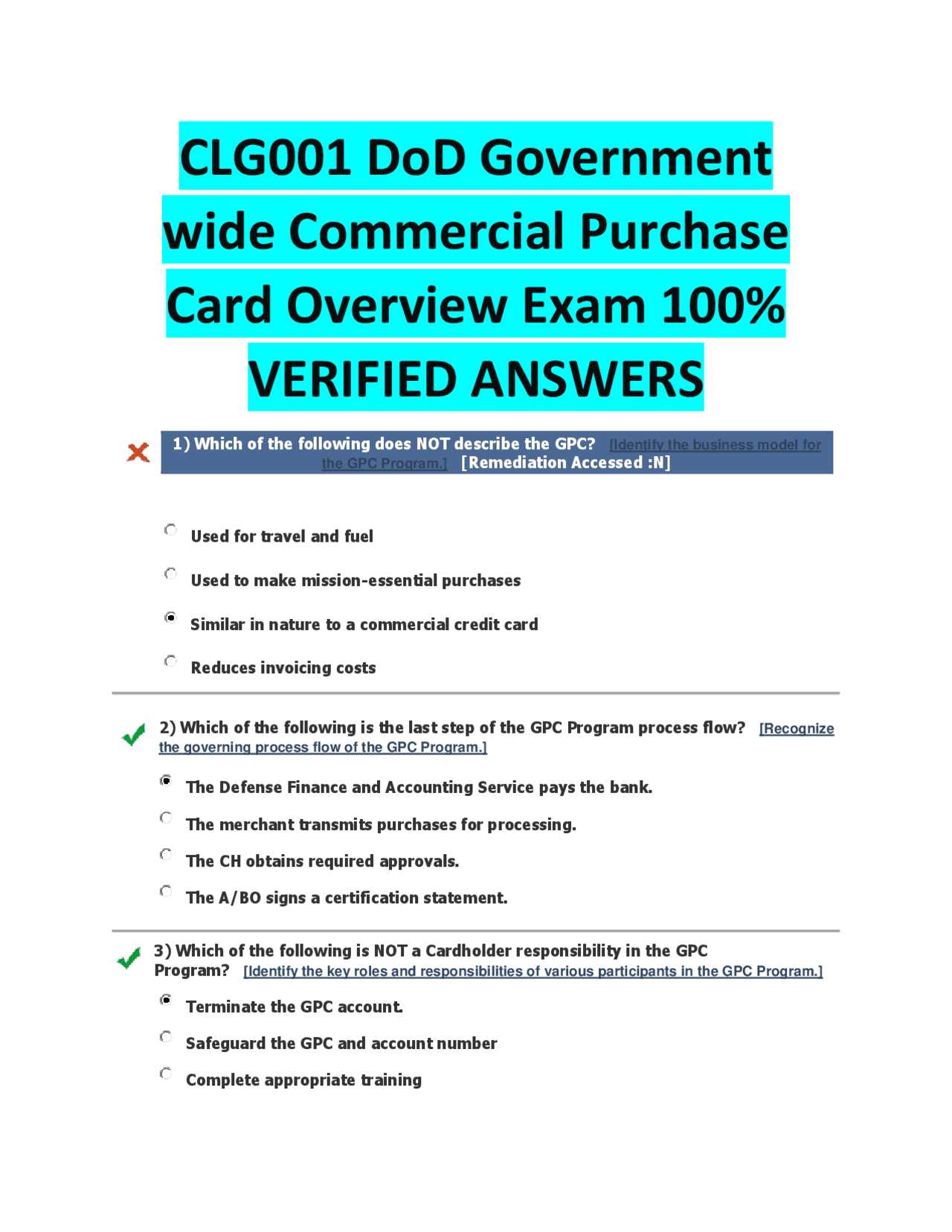 dod governmentwide commercial purchase card overview exam answers