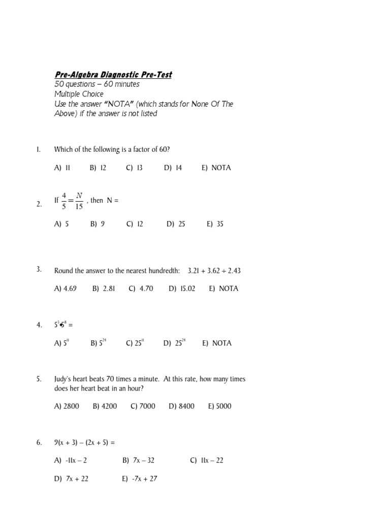 pre algebra final exam answer key