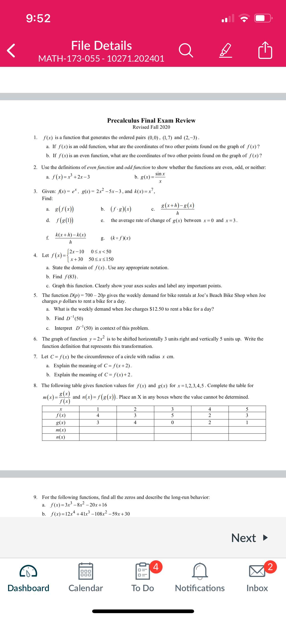 pre calc final exam review