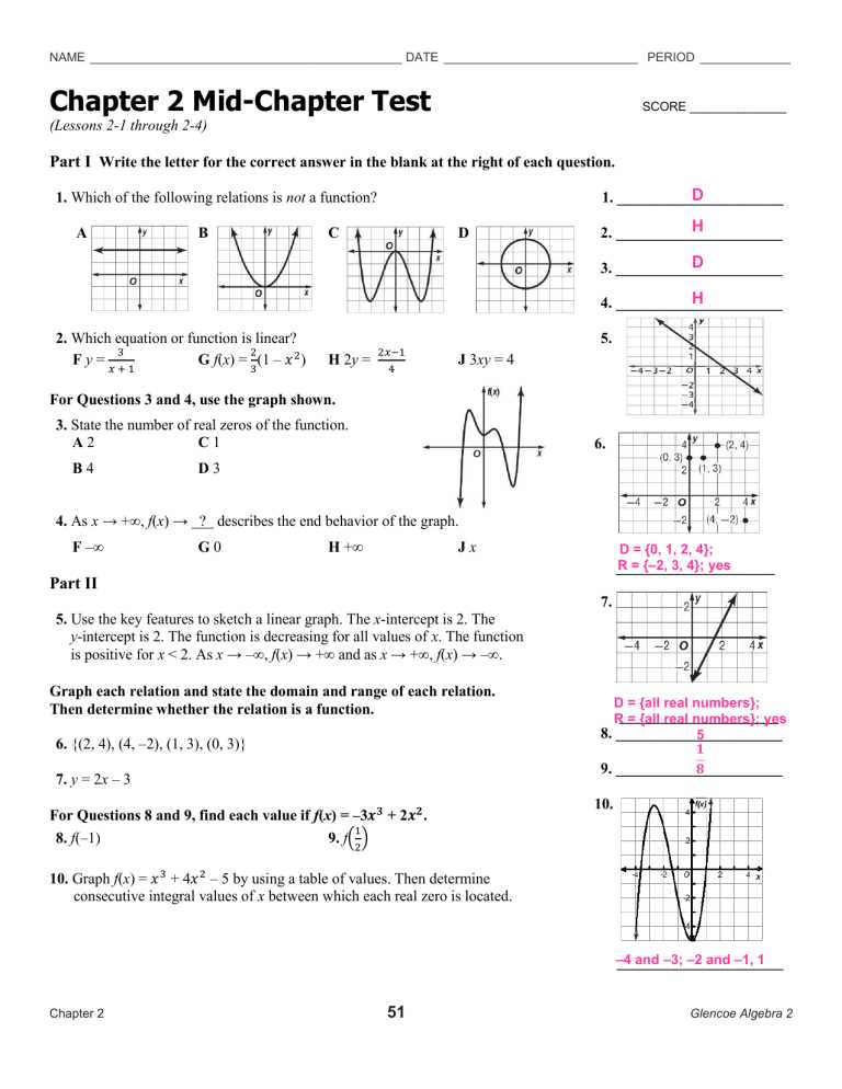 prentice hall algebra 2 chapter 2 test answers