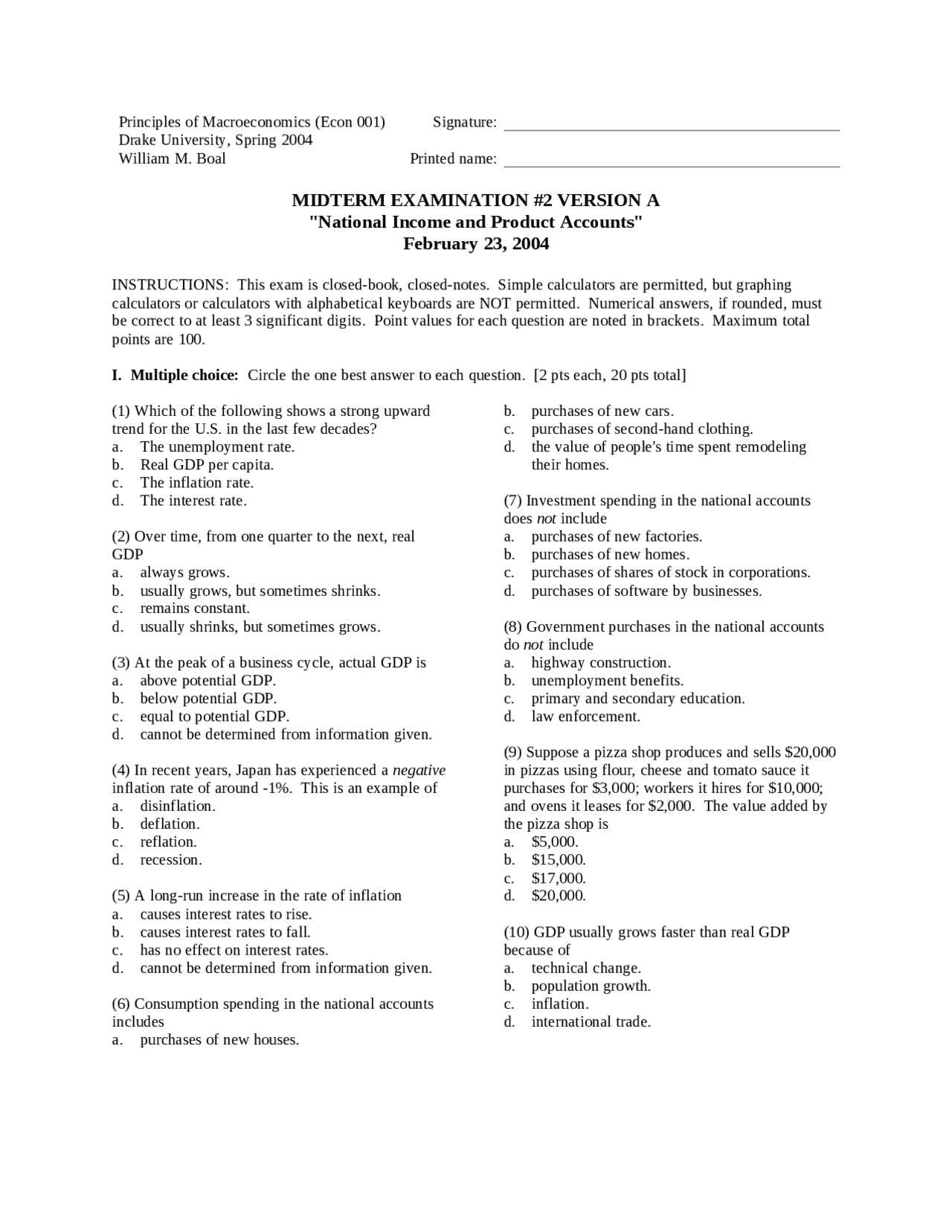 principles of macroeconomics midterm exam