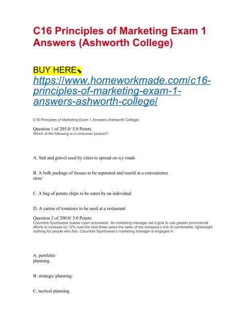 principles of marketing exam 1