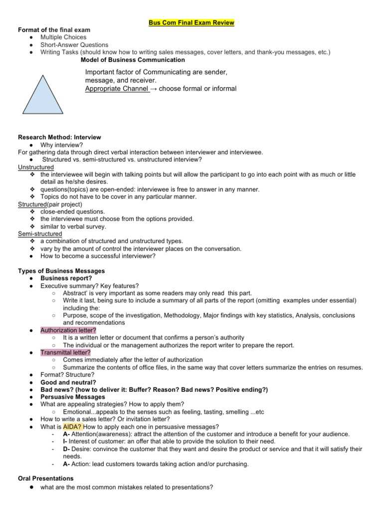 professional communication final exam review answers