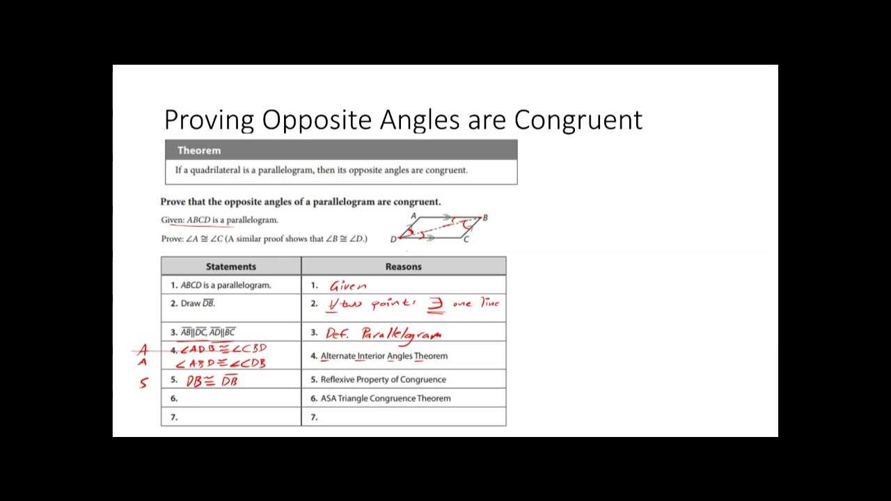 properties of parallelograms answer key