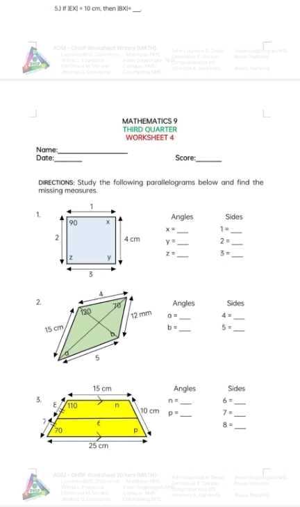 properties of parallelograms answer key