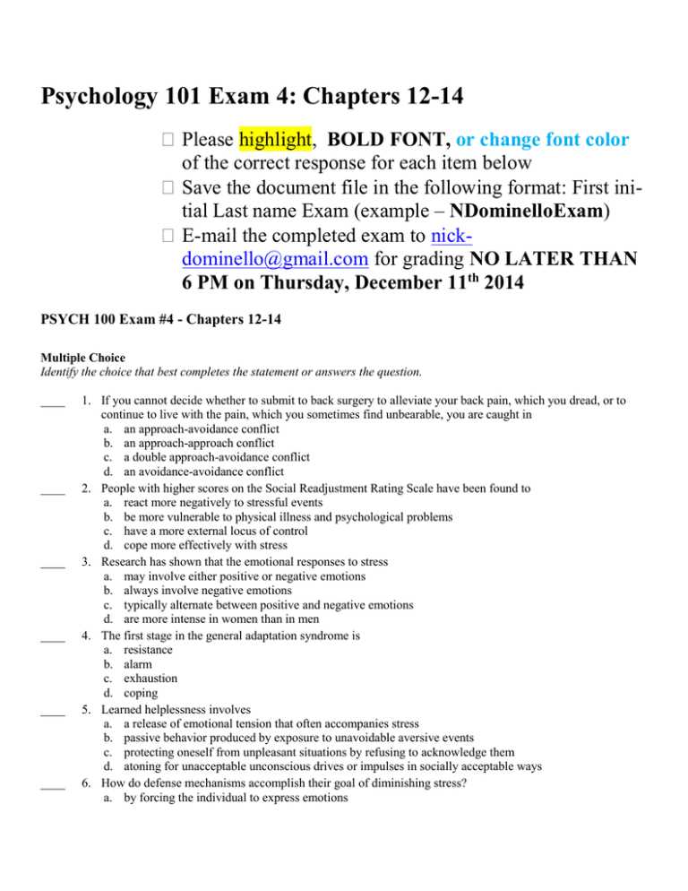 psychology 101 exam 3 answers