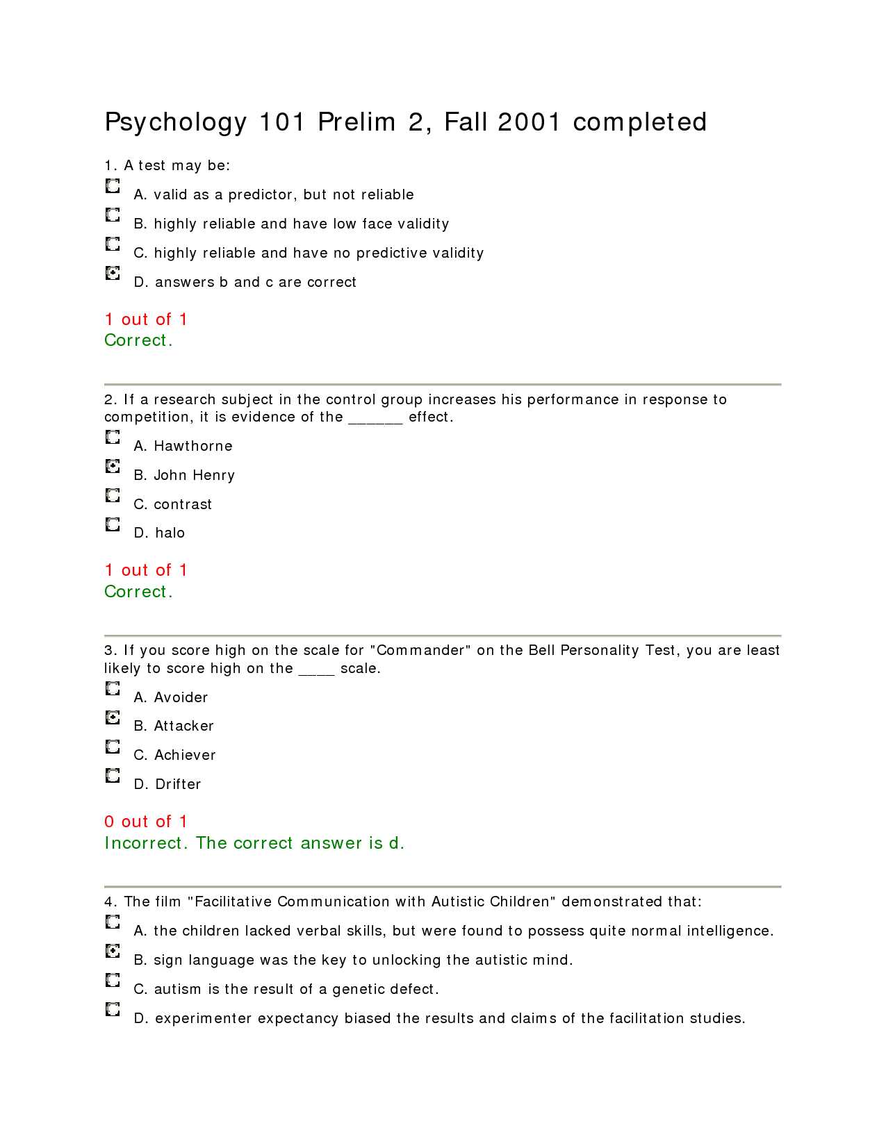 psychology 101 exam 3 answers