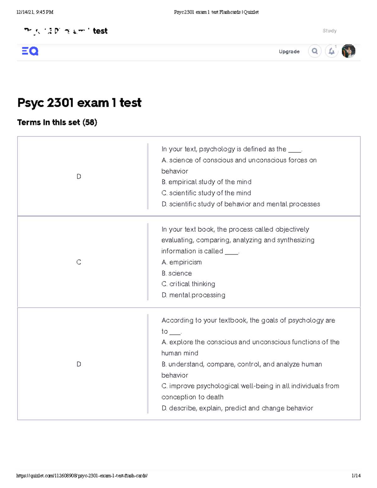 psychology 2301 exam 1 answers