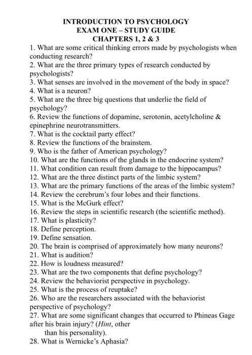 psychology exam 1 answer key