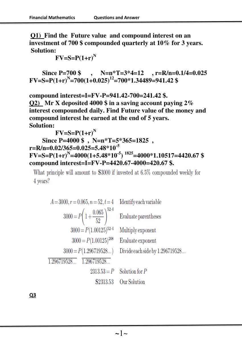 financial mathematics exam questions and answers