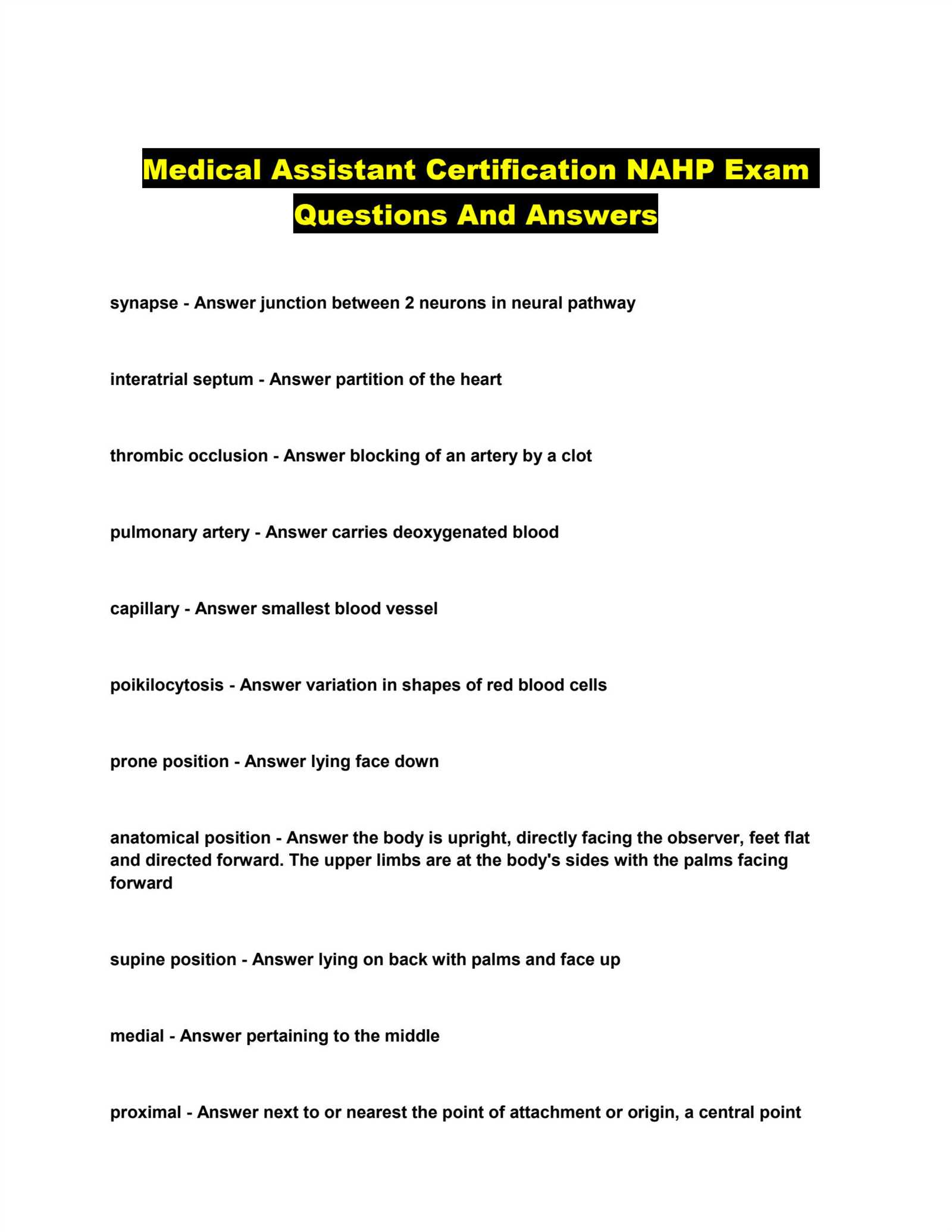 medical assistant exam questions and answers