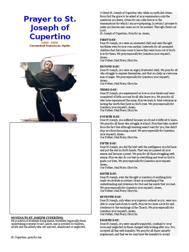 st joseph of cupertino exam prayer