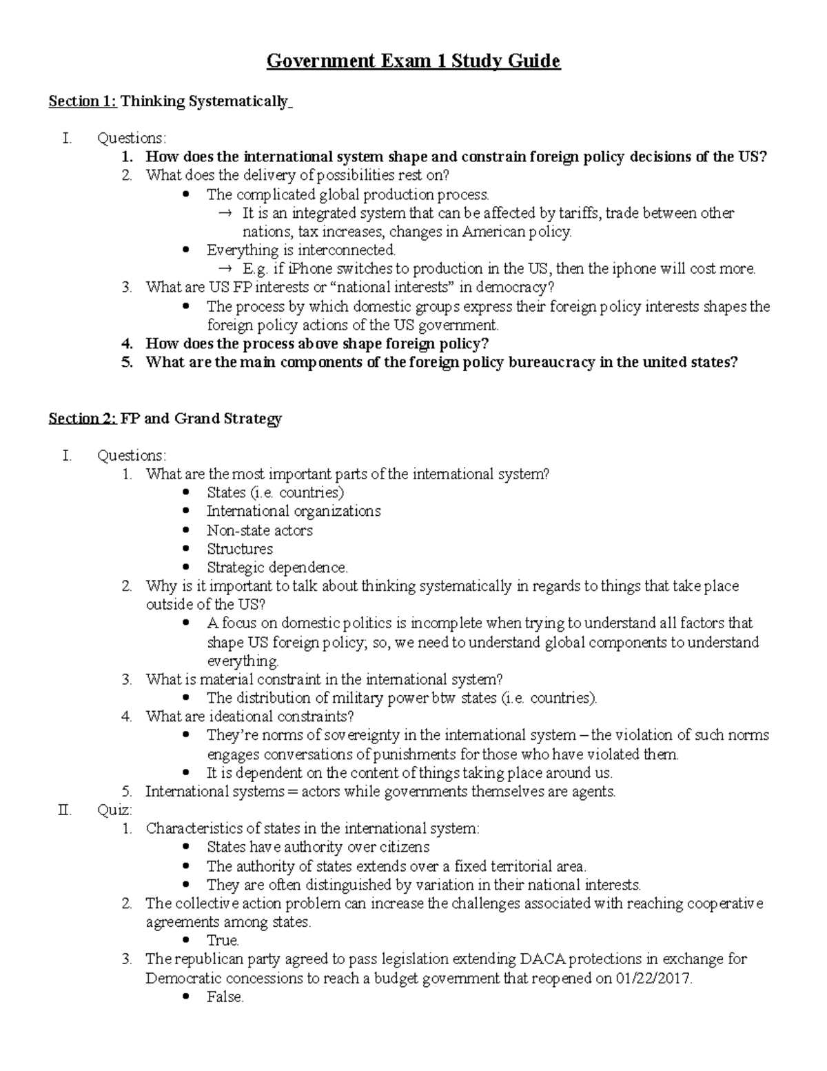 us government final exam answer key