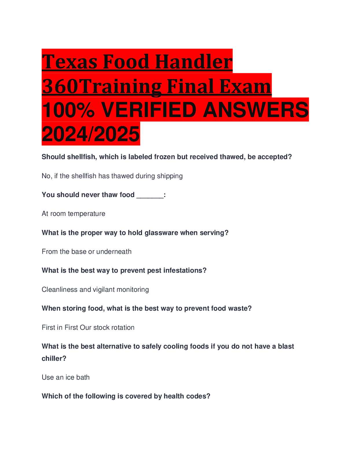 food manager certification exam answers