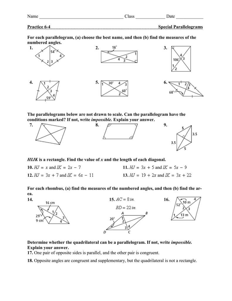 parallelograms worksheet answers