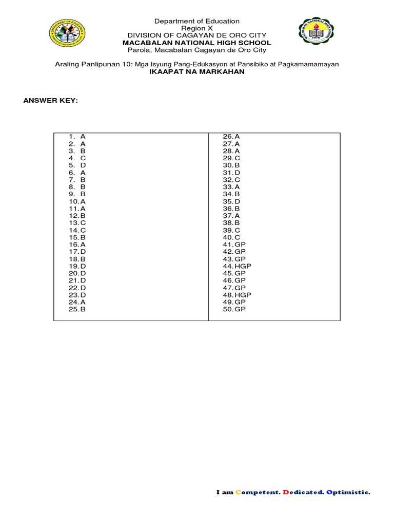 exam answer keys