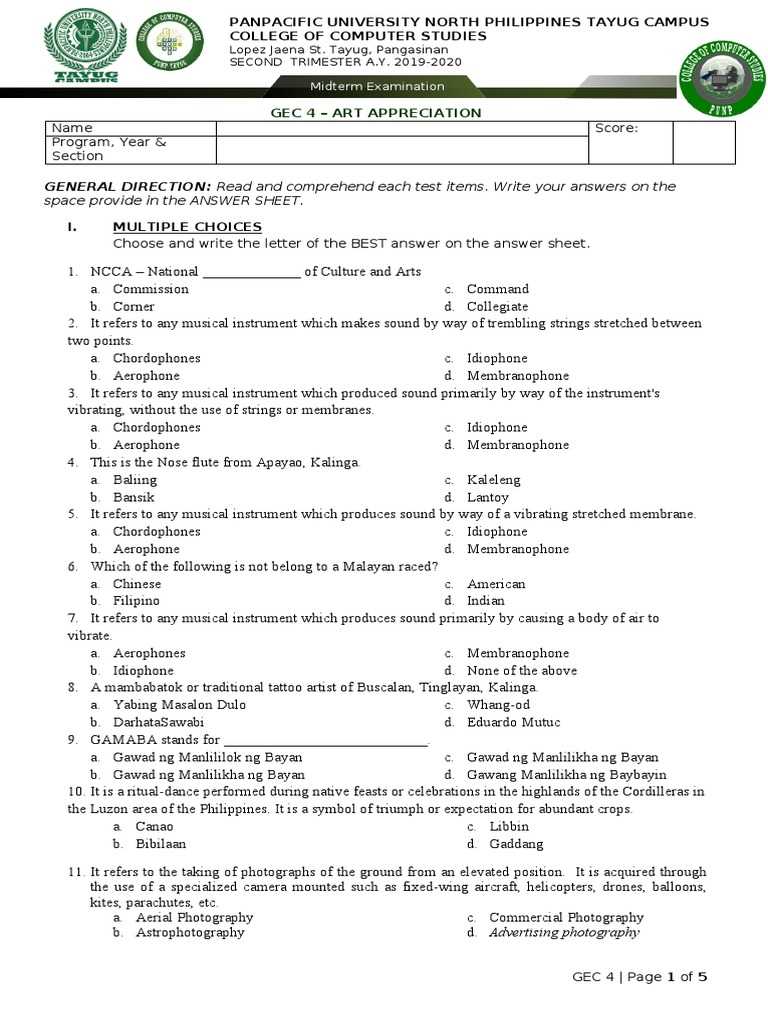 art appreciation midterm exam answer key