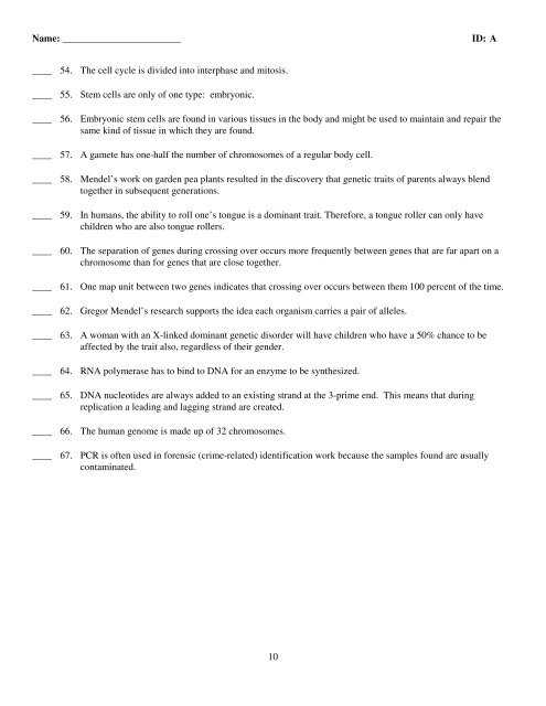 high school biology final exam practice test