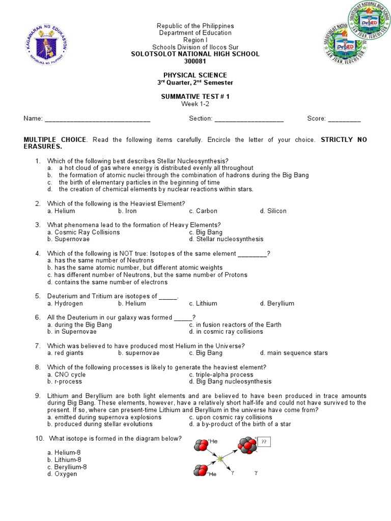 physical science pretest answers