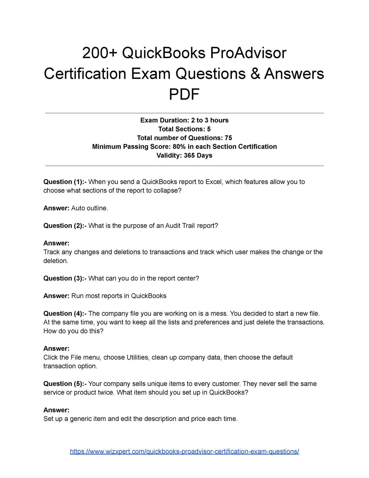 quickbooks proadvisor certification exam questions and answers