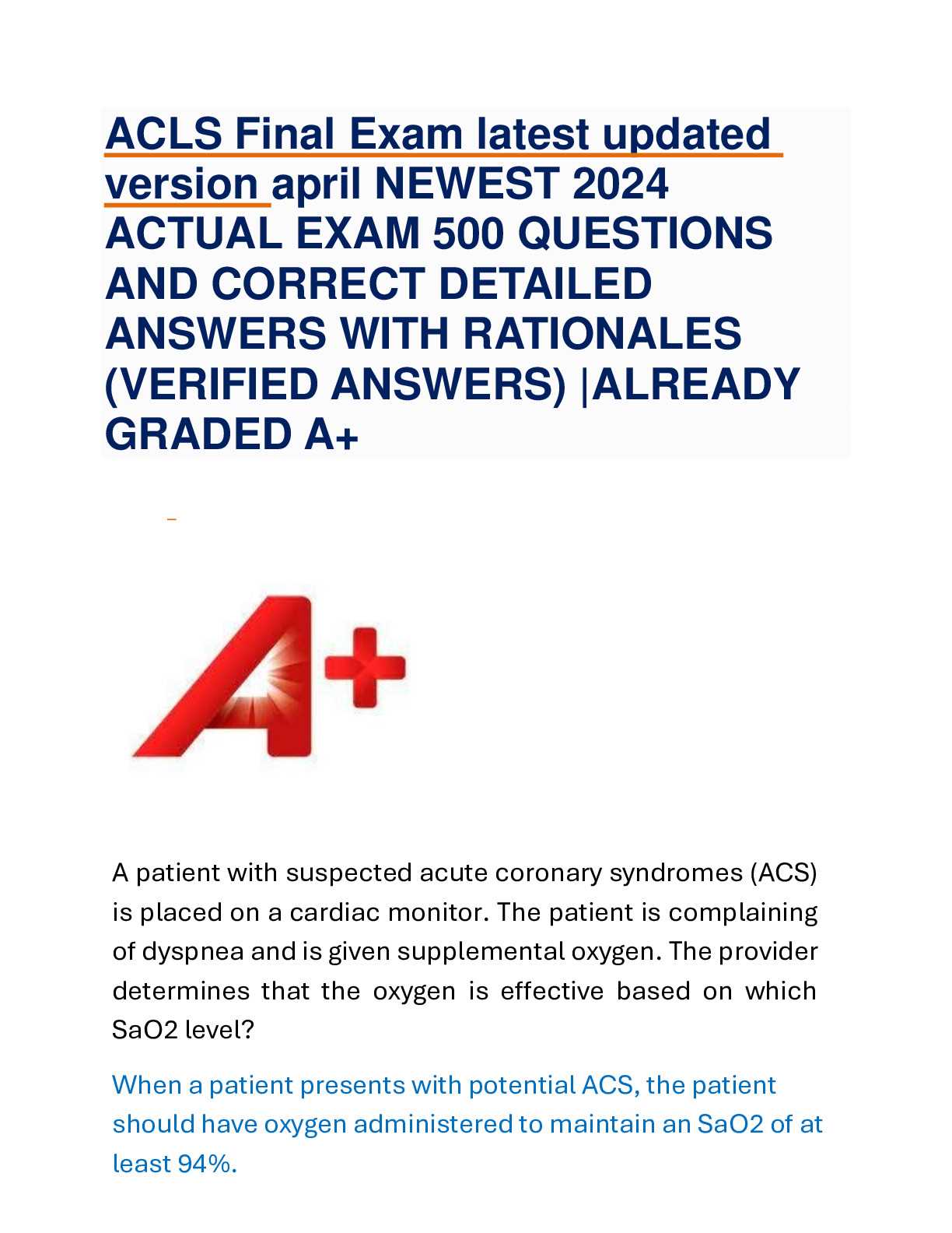 answers to acls final exam