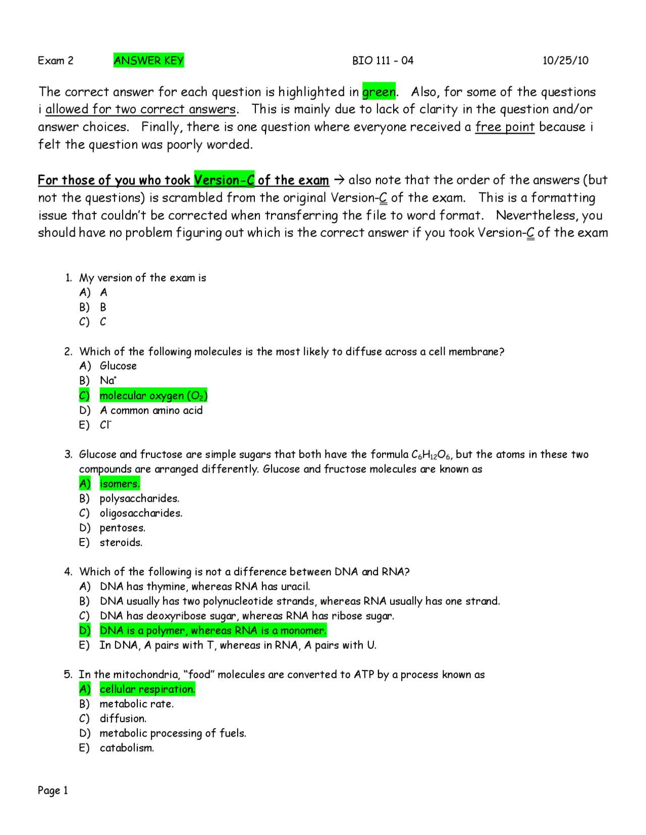 biology exam 2 answers