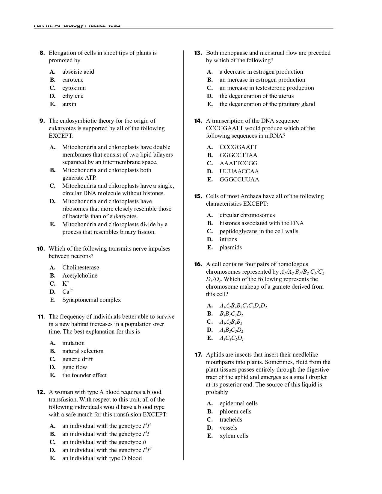 ap bio practice exam answers