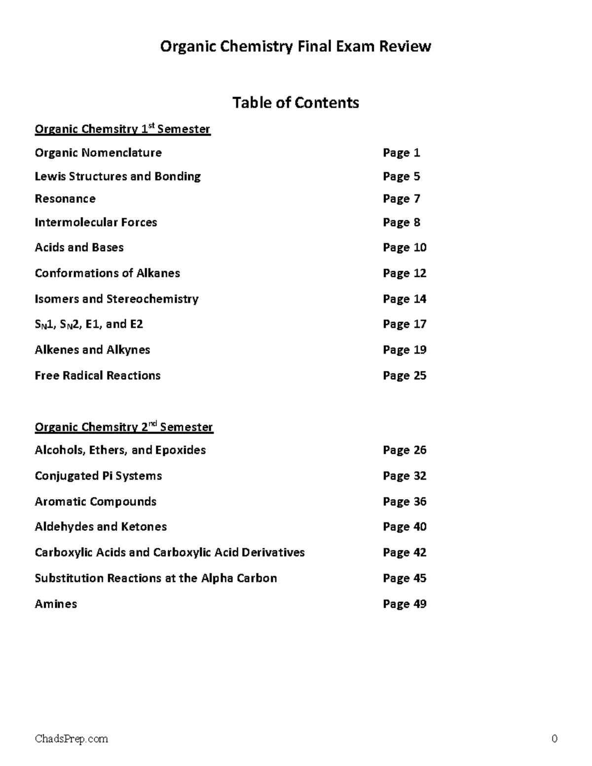 organic chemistry 1 final exam