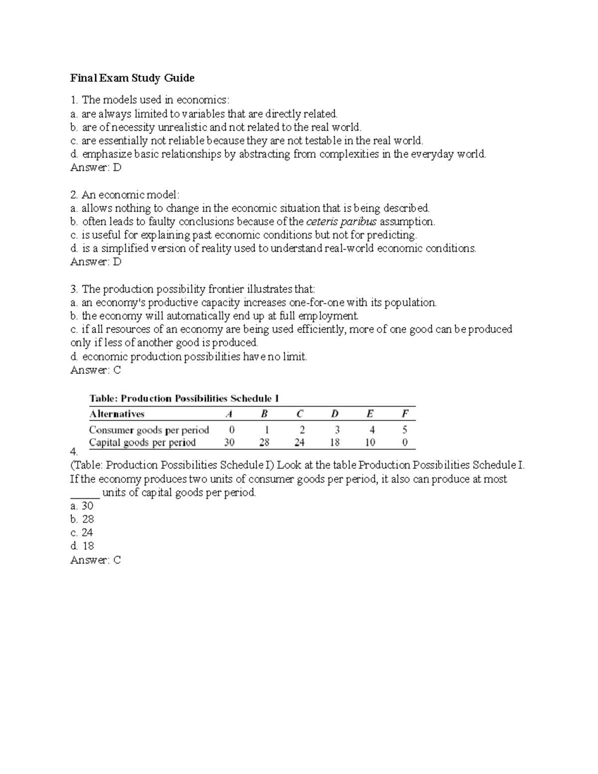 econ exam answers