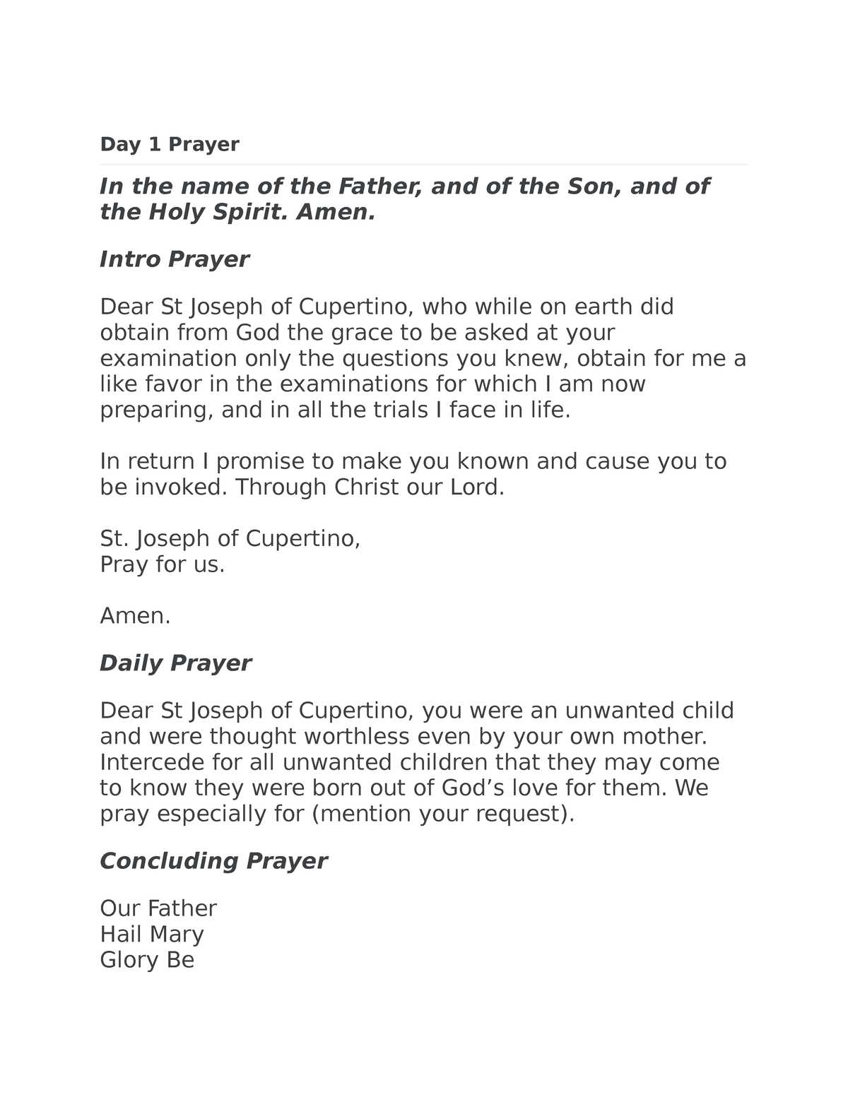 st cupertino exam prayer