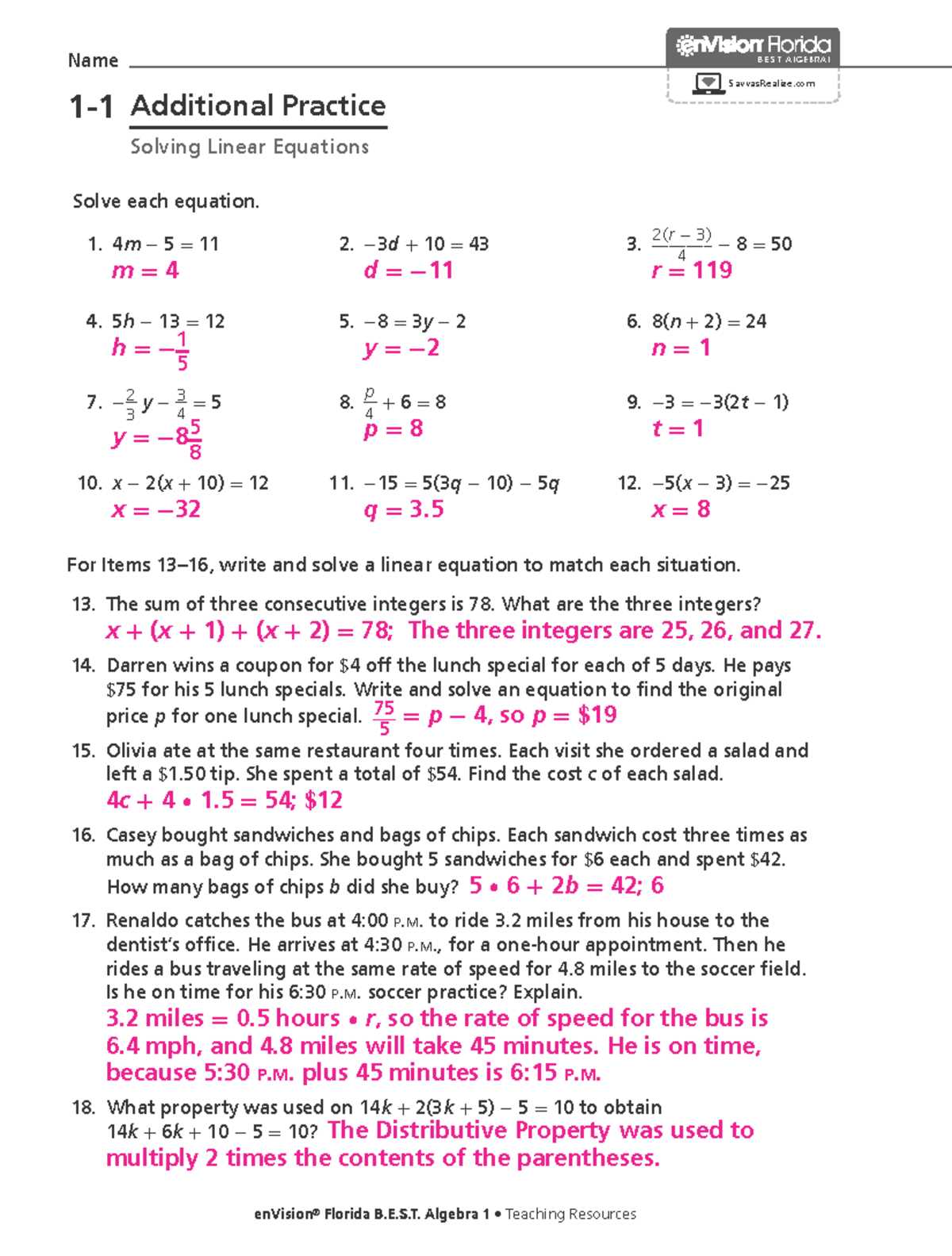 regents exam questions a.rei.b.3 solving linear equations 1a answer key