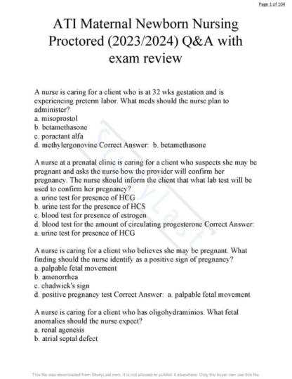 ati maternal newborn proctored exam answers