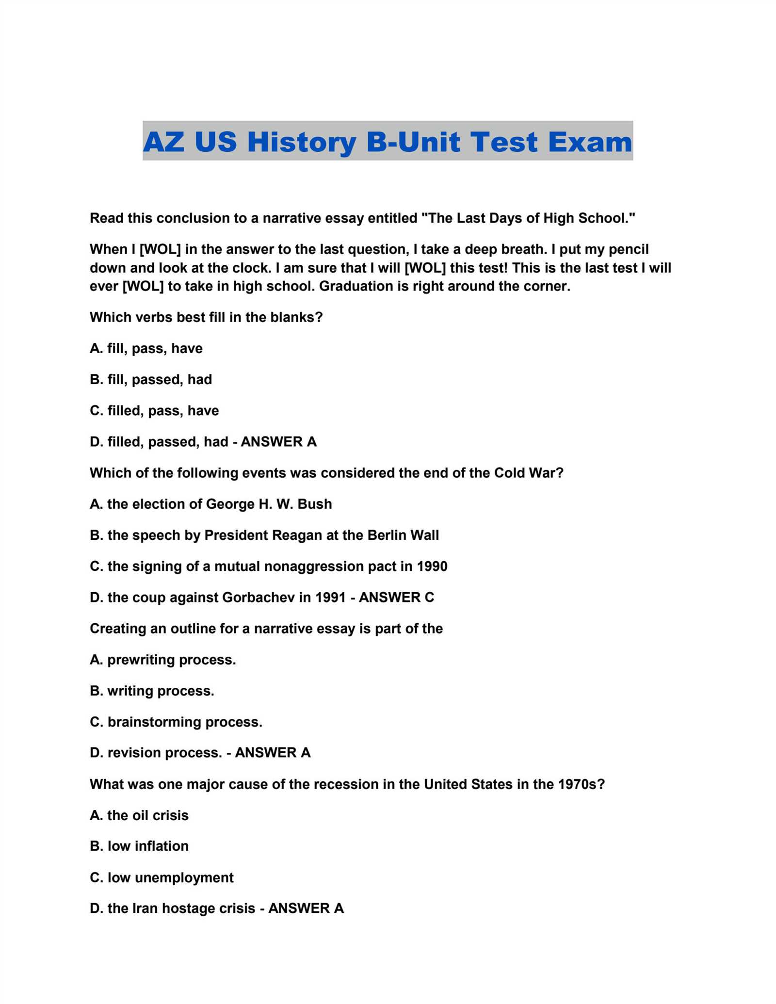 us history semester 2 final exam answers