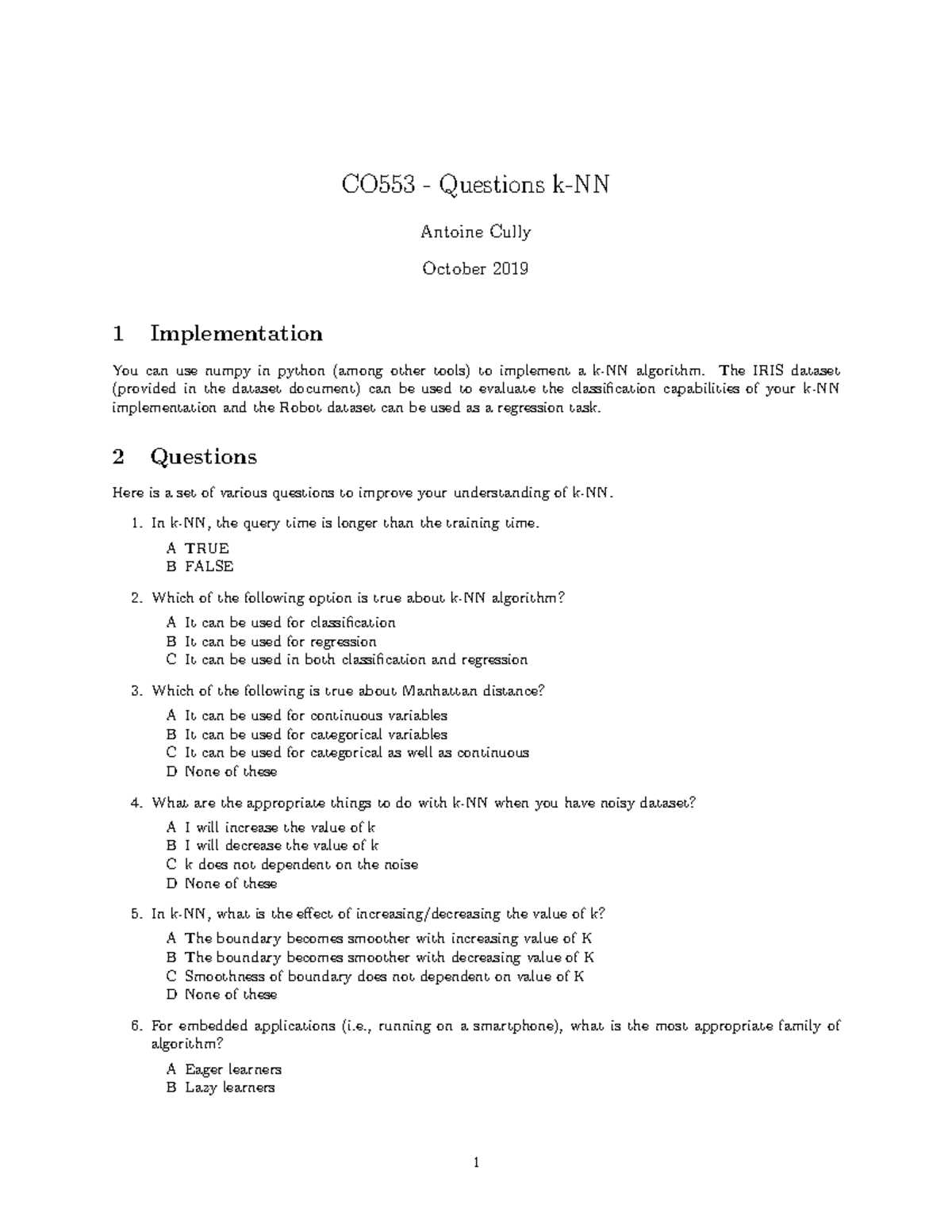 knn exam questions and answers