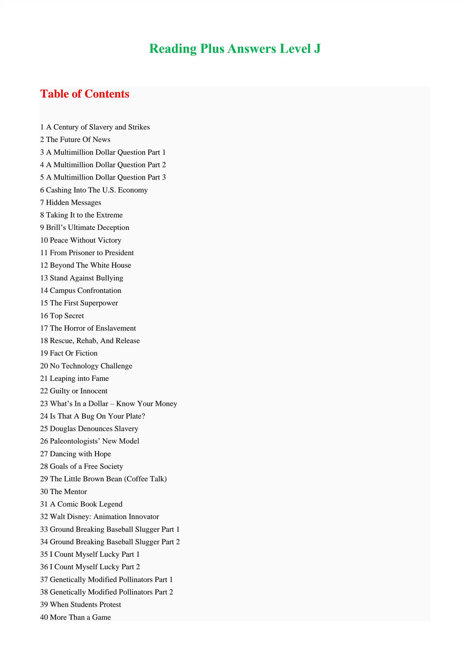 reading plus answers level d