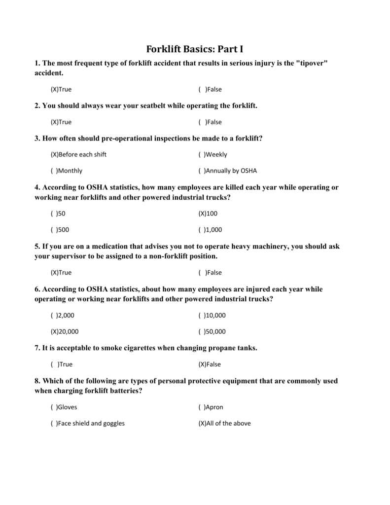 safe forklift operator exam answers