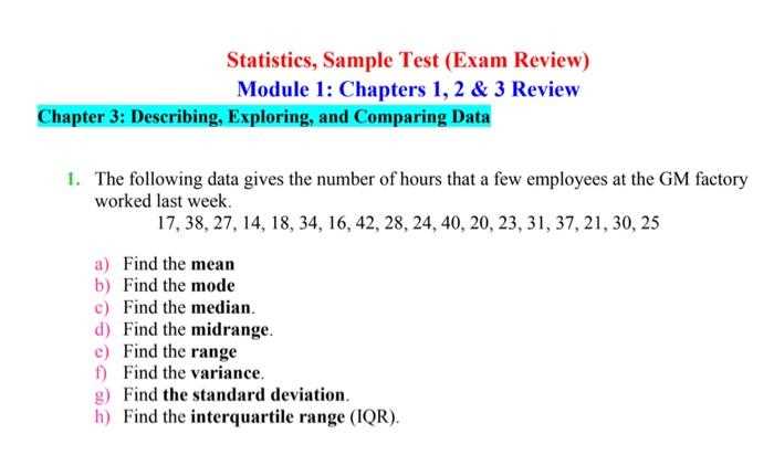 sample statistics exam with answers