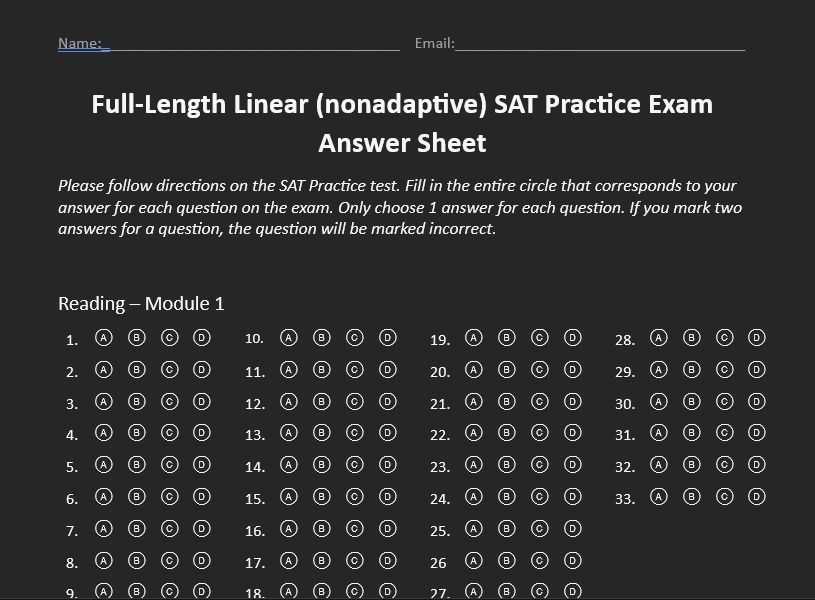 sat practice answer sheet