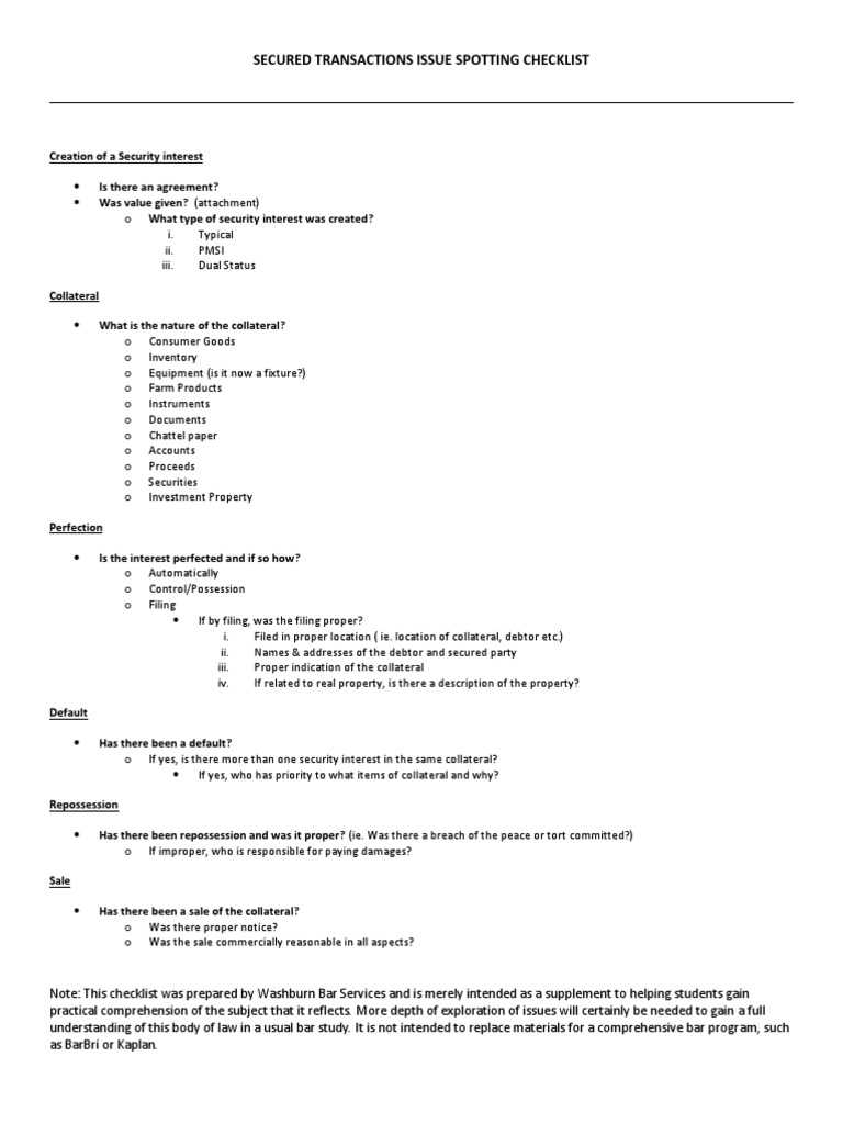 secured transactions exam questions and answers