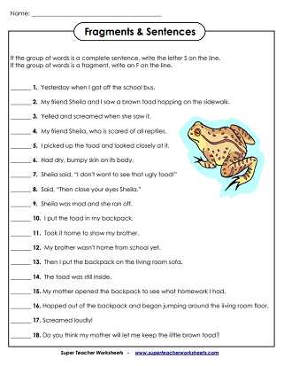 sentence fragments worksheet answers