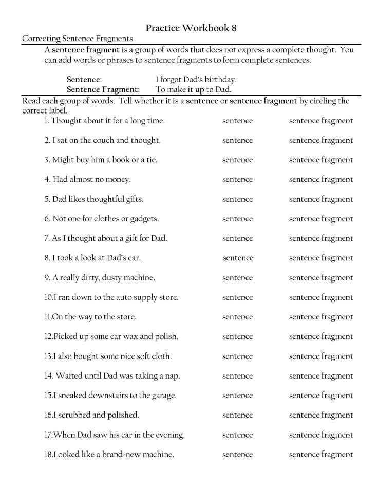 sentence fragments worksheet answers